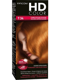 Farcom HD Color 7.34 Ξανθό Χρυσό Χάλκινο Μόνιμη Βαφή Μαλλιών 60ml