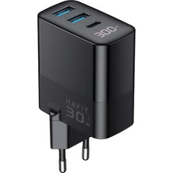 Havit Φορτιστής χωρίς Καλώδιο με 2 Θύρες USB-A & Θύρα USB-C 30W Quick Charge 3.0 & Power Delivery UCLE001 Black