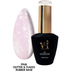Mixcoco Pink Glitter & Flakes Rubber Base Ημιμόνιμο Βερνίκι Νυχιών 15ml
