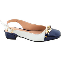 Blondie Γόβες Slingback Δερμάτινες με Χοντρό Χαμηλό Τακούνι Λευκές Navy Μπλε 2280