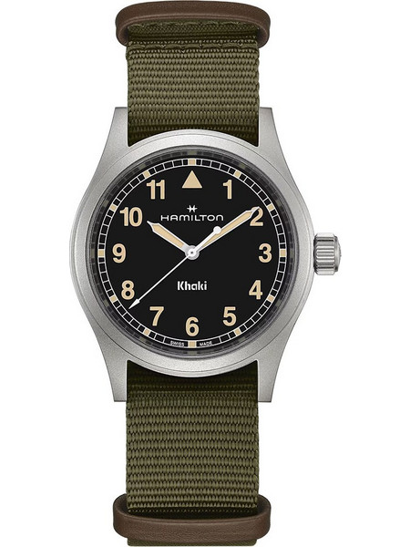 Hamilton Khaki Field Ανδρικό Ρολόι με Χακί Υφασμάτινο Λουράκι H69401930