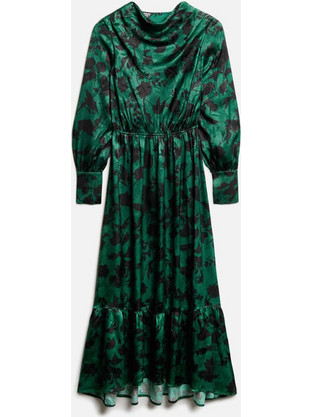 Superdry Midi Φόρεμα για Γάμο / Βάπτιση Floral Σατέν Πράσινο W8011790A