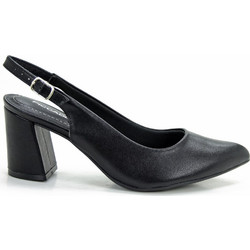 Piccadilly Ανατομικές Γόβες Slingback Δερμάτινες με Χοντρό Ψηλό Τακούνι Μαύρες 745145