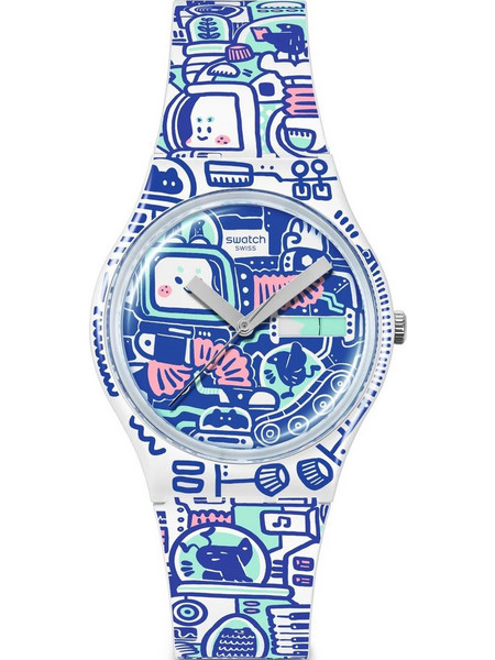 Swatch Ανδρικό Ρολόι με Μπλε Καουτσούκ Λουράκι SO28Z702