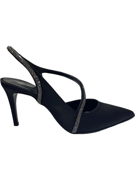Makis Kotris Γόβες Slingback Δερμάτινες με Τακούνι Στιλέτο με Στρας Μαύρες 60-058