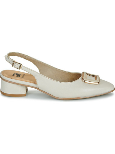 Dorking Tea Ανατομικές Γόβες Slingback Δερμάτινες με Χοντρό Χαμηλό Τακούνι Εκρού D9514
