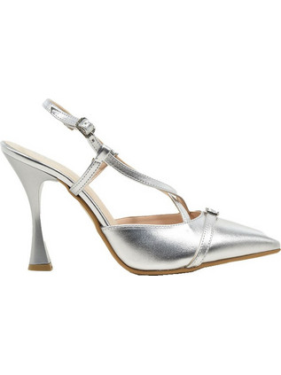 PieDini Γόβες Slingback Δερμάτινες με Λεπτό Ψηλό Τακούνι Ασημί 0996