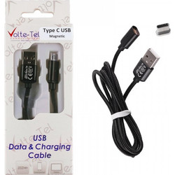 Volte-Tel Braided Magnetic USB-A to USB-C 1m Black 5205308201974