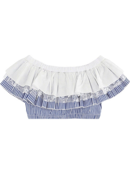 Monnalisa Παιδικό Crop Top Κοντομάνικο Λευκό Μπλε 7117-9954