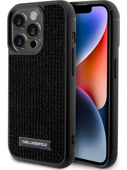 Karl Lagerfeld Rhinestone Plate Metal Logo Back Cover Black (iPhone 15 Pro)