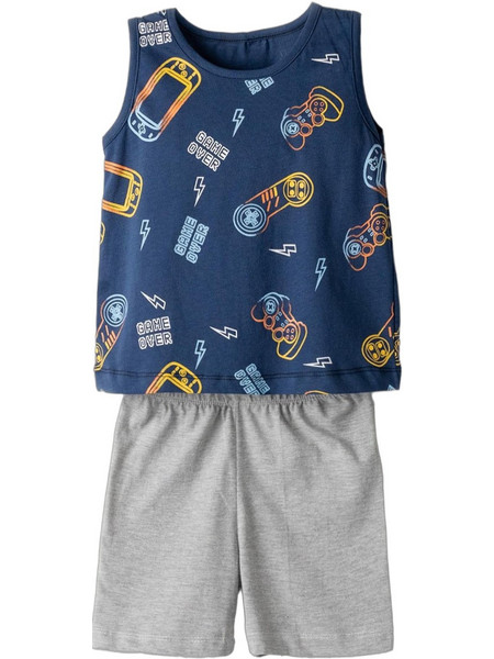 Hashtag Παιδική Πιτζάμα Βαμβακερή Καλοκαιρινή Navy Μπλε Γκρι H-379