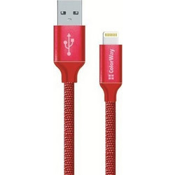 ColorWay Braided USB-A to Lightning Cable 1m Red CW-CBUL004-RD