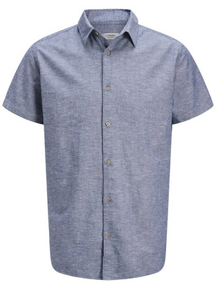 Jack & Jones Rebel Ανδρικό Πουκάμισο Λινό Κοντομάνικο Φαρδιά Γραμμή Μπλε 12270668