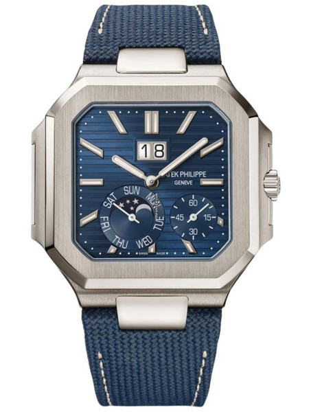 Patek Philippe Ανδρικό Ρολόι Χρονογράφος με Μπλε Δερμάτινο Λουράκι 5822P-001
