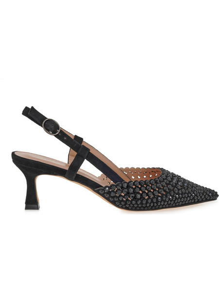 Alma en Pena Γόβες Slingback Δερμάτινες με Λεπτό Ψηλό Τακούνι Μαύρες V250662