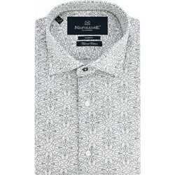 Monte Ανδρικό Πουκάμισο Βαμβακερό Μακρυμάνικο Slim Fit Λευκό Γκρι 31-2675-3138.1