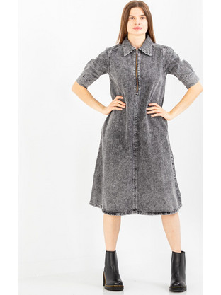 My Essential Wardrobe Malo Midi Καθημερινό Φόρεμα Τζιν Ανθρακί 10704782