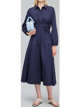 Semi Couture Midi Καθημερινό Φόρεμα Σεμιζιέ Navy Μπλε Y5SK08