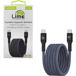 Lime LBMCC04 Braided Magnetic USB-C to USB-C 120W 1.2m Grey 5205308387555