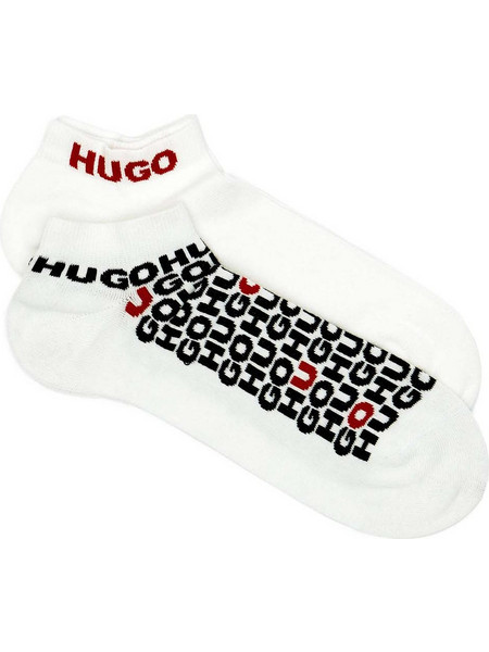 Hugo Ανδρικές Κάλτσες Κοντές με Σχέδια Λευκές 2Pack 50520998-100