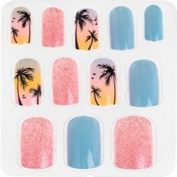 Ροζ Γαλάζια Φοίνικες Glitter Square Tips Νυχιών με Σχέδια με Κόλλα 12τμχ