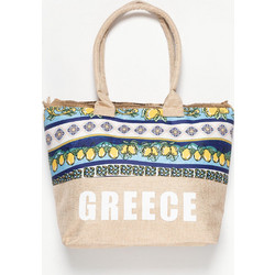 Silk Fashion Greece Ψάθινη Τσάντα Θαλάσσης Ώμου Μπεζ Μπλε 49x34cm 5206978164835