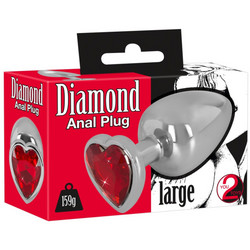 You2Toys Diamond Heart Large Πρωκτική Σφήνα Diamond Plug Ασημί Κόκκινη