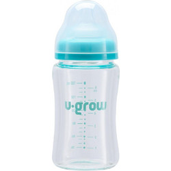 U-Grow Γυάλινο Μπιμπερό με Θηλή Σιλικόνης κατά των Κολικών Transparent Blue 180ml