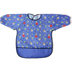 Kiokids Space Αδιάβροχη Σαλιάρα Ποδιά Υφασμάτινη με Αυτοκόλλητο Τσέπη & Μανίκια 4m+ Μπλε