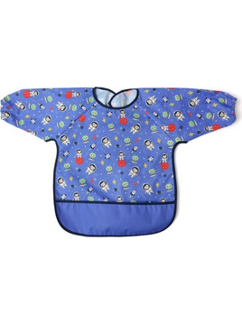Kiokids Space Αδιάβροχη Σαλιάρα Ποδιά Υφασμάτινη με Αυτοκόλλητο Τσέπη & Μανίκια 4m+ Μπλε