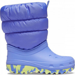 Crocs Παιδικές Μπότες Χιονιού Λιλά Lime Αδιάβροχες με Γούνα 207683-5PY