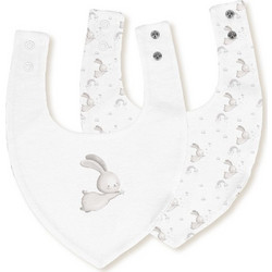 Interbaby Bunny Σετ Σαλιάρες Μπαντάνα από 100% Βαμβάκι με Κουμπί Λευκή Γκρι 2τμχ