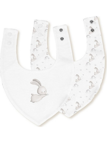 Interbaby Bunny Σετ Σαλιάρες Μπαντάνα από 100% Βαμβάκι με Κουμπί Λευκή Γκρι 2τμχ