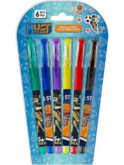 Must Football Basketball Σετ Στυλό Gel Πολύχρωμο με Glitter 6τμχ 586515