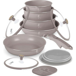 Berlinger Haus Taupe Nordic Collection Σετ Μαγειρικά Σκεύη Αλουμινίου με Αντικολλητική Επίστρωση Μαρμάρου 5τμχ BH-8422