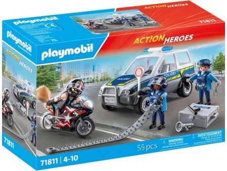 Playmobil Action Μπλόκο Αστυνομίας & Ληστής Με Μοτοσικλέτα για 4-10 Ετών 71811