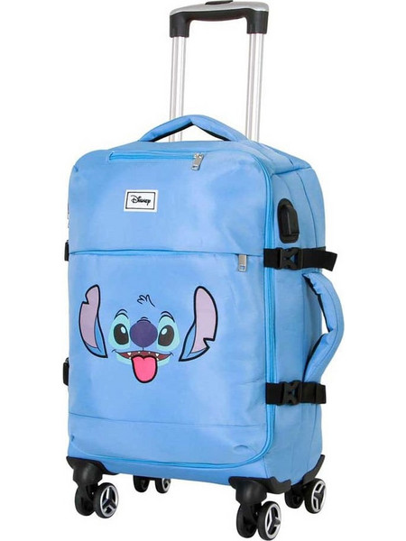 Lilo & Stitch Face KMN06241 Παιδική Βαλίτσα Καμπίνας 55x35x20cm με 4 Ρόδες Γαλάζια