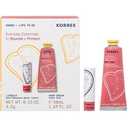 Korres Hand & Lips To Go Peony Rose Hand Cream 50ml + Mediterranean Grape Tinted Lip Βalm 4.5gr