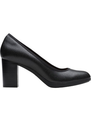 Clarks Bayla Γόβες Δερμάτινες με Χοντρό Ψηλό Τακούνι Μαύρες 26184303