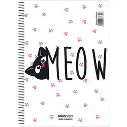 Salko Meow Σπιράλ Τετράδιο Ριγέ A4 120 Φύλλων 4 Θεμάτων Λευκό Διάφορα Σχέδια 7849