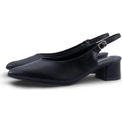 Piccadilly Ανατομικές Γόβες Slingback Δερμάτινες με Χοντρό Χαμηλό Τακούνι Μαύρες 779-26214