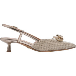 Tamaris Γόβες Slingback Δερμάτινες με Λεπτό Χαμηλό Τακούνι & Στρας Χρυσές 1-29512-46-289