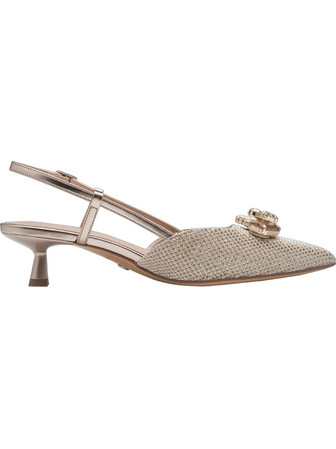 Tamaris Γόβες Slingback Δερμάτινες με Λεπτό Χαμηλό Τακούνι & Στρας Χρυσές 1-29512-46-289