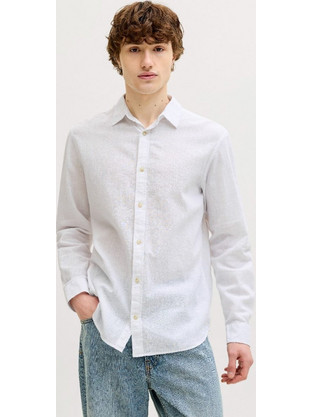 Jack & Jones Ανδρικό Πουκάμισο Λινό Μακρυμάνικο Κανονική Γραμμή Λευκό 12289174