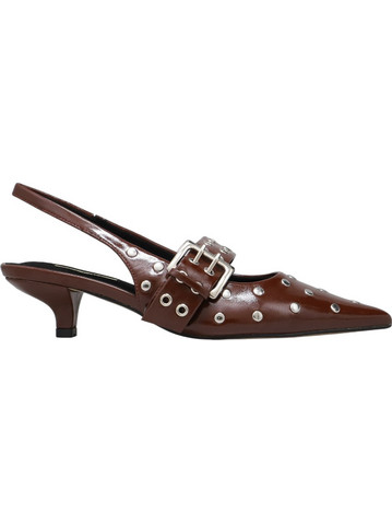 Corina Γόβες Slingback Δερμάτινες με Λεπτό Χαμηλό Τακούνι Καφέ M5772