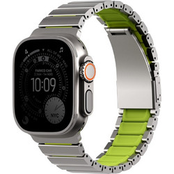 Uniq Strova Λουράκι Μεταλλικό Silver / Lime (Apple Watch 42 / 44 / 45mm)