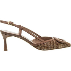 Mourtzi Γόβες Slingback Δερμάτινες με Λεπτό Ψηλό Τακούνι Καφέ 55-56121