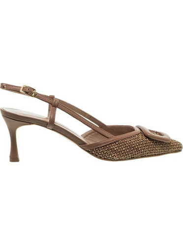 Mourtzi Γόβες Slingback Δερμάτινες με Λεπτό Ψηλό Τακούνι Καφέ 55-56121
