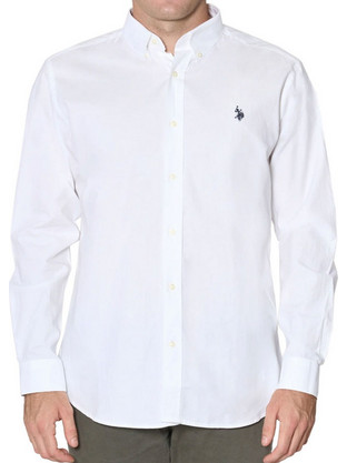 U.S. Polo Assn. Ανδρικό Πουκάμισο Βαμβακερό Μακρυμάνικο Κανονική Γραμμή Λευκό 43104002-100