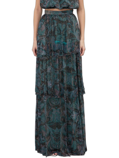 Toi & Moi Μακριά Φούστα Υφασμάτινη Ψηλόμεση Πλισέ Floral Κυπαρισσί 10-4032-126